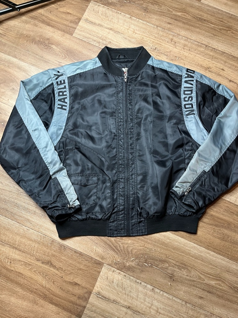 Harley Davidson Bomber Jacket Mens Windbreaker Black and Gray XXL